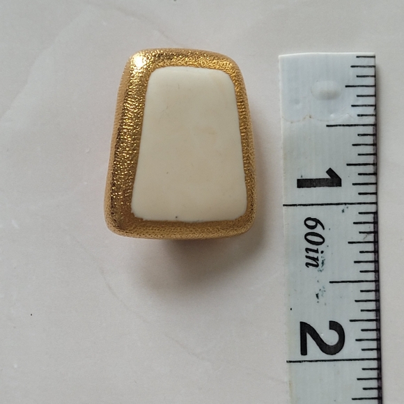 Anne Klein Gold Tone White Rectangle Clip-on Statement Earrings - Picture 4 of 4
